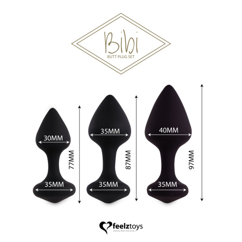 FeelzToys Bibi Butt Plug Set 3 - Набір силіконових анальних пробок, 3 шт (чорний) - купити в Києві, Україні