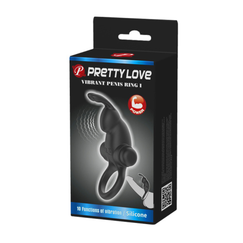 Pretty Love Vibro Penis Ring Rabbit I - Ерекційне кільце з вібрацією, 11.3х2.8 см (чорний) - купити в Києві, Україні