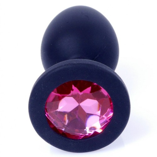 Boss Silikon Plug Jewellery Black Small - Анальная пробка с кристаллом, 8х3.5 см (черный с розовым)