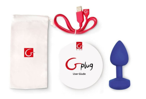 Gvibe Gplug - Маленькая дизайнерская анальная пробка с вибрацией, 8х2.8 см (синий)