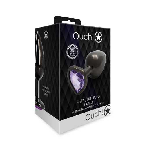 Металлическая анальная пробка с кристаллом Ouch! Heart Gem - размер L
