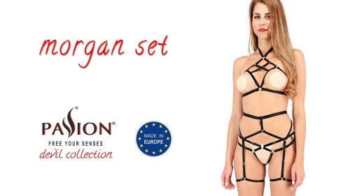 Passion Exclusive Morgan Set OpenBra комплект белья: трусики, лиф, пояс, L/XL (чёрный)
