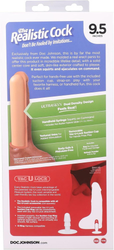 Кончающий фаллоимитатор Doc Johnson The Realistic Cock ULTRASKYN Squirting 9,5 Inch, 21,6 см