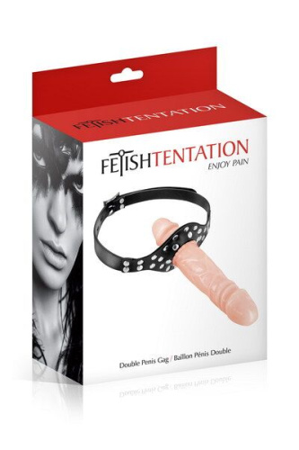Fetish Tentation Double Penis Gag Flesh - Кляп с двойным фаллоимитатором