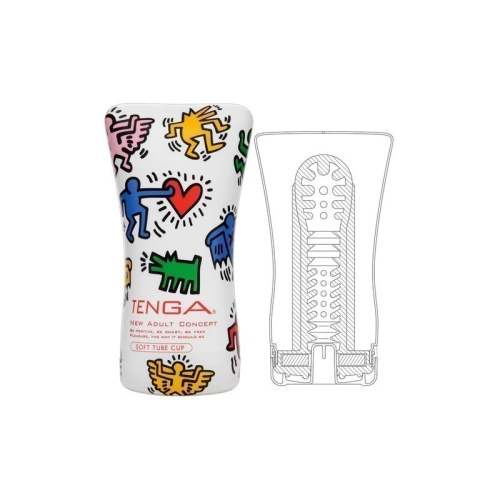 Tenga Keith Haring Soft Case Cup (мягкая подушечка) сдавливаемый, 15х6.5 см (белый)