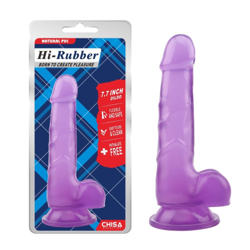Hi-Rubber 7.7" Dildo Purple - Фаллоимитатор с мошонкой, 19,5 см (фиолетовый)