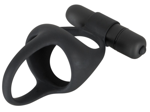 Black Velvets Cock & Ball Ring - двойное виброкольцо, 7х3.6 см (черный)
