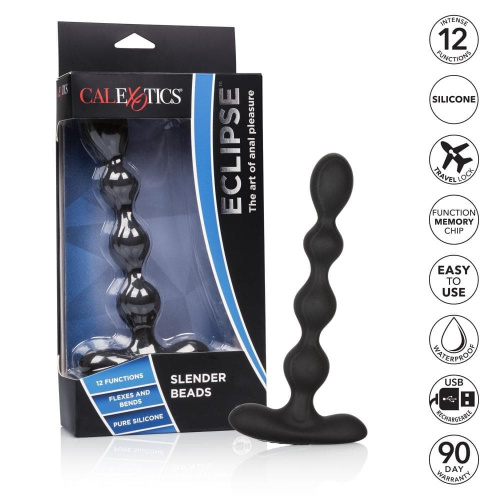 CalExotics Eclipse Slender Beads - анальные цепочка с вибрацией, 16х2.3 см (черный)