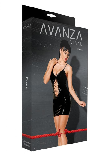 Avanza - Черное лакированное платье со шнуровкой, L