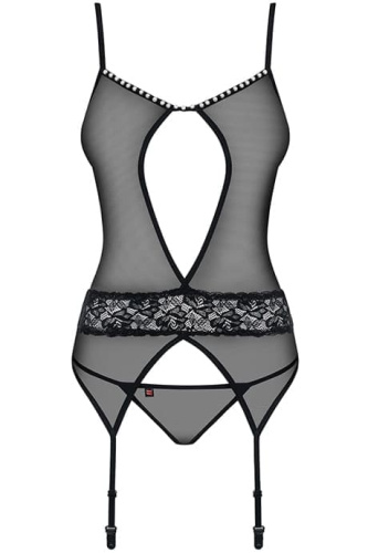 Прозрачный корсет с подвязками Obsessive 812-COR-1  (Черный, S/M)