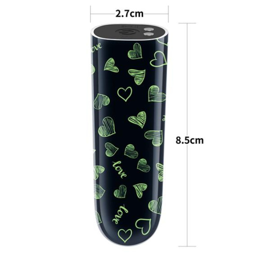 LoveToy Heart Massager Glow In The Dark - Вибропуля, 8,5 см (черный)