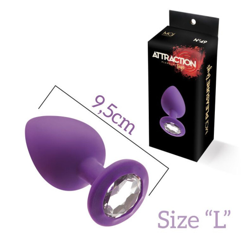 MAI Attraction Toys №49 анальная пробка с кристаллом, 9,5х4 см (фиолетовый)