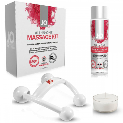 System JO All-In-One Massage Gift Set -  набор для массажа: разогревающий гель, массажер и свеча