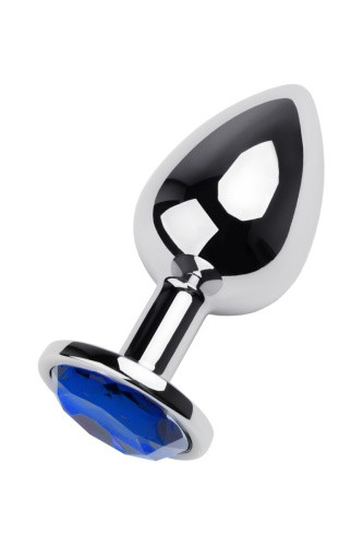 Toyfa Metal - серебристая анальная пробка с камнем, 8х4 см (синий)