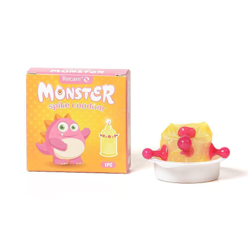 Насадка на член Recare Pink Monster Spike Condom (з кульками та вусиками) - купити в Україні | Секс шоп SEX-SHOP.ua