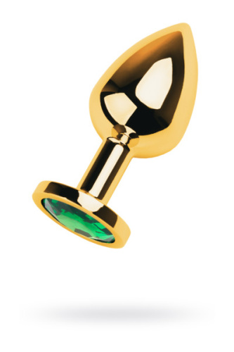 Gold anal plug TOYFA Metal - Золотистая анальная пробка с кристаллом, 7.8х3.5 см (зеленый)