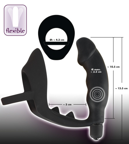 Эрекционное кольцо с анальной пробкой Black Velvets Ring & Vibro Plug