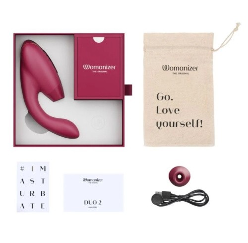 Womanizer Duo 2 + Лубрикант 50 мл - Вібратор із вакуумним стимулятором, 20.3х3.5 см (бордовий) - купити в Києві, Україні