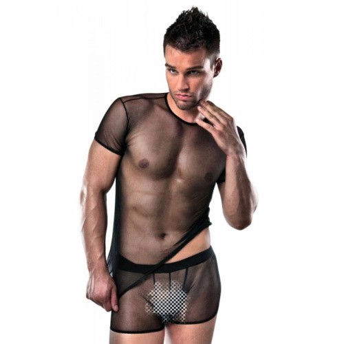 Passion 017 Set - Комплект мужского белья: прозрачная футболка и боксеры, L/XL (чёрный)