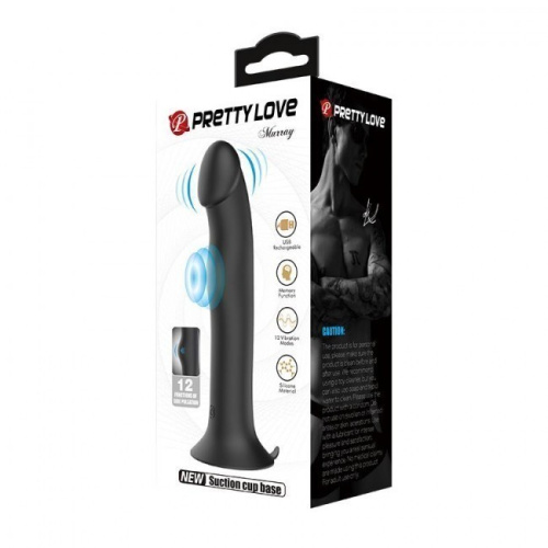 Pretty Love - Murray Dildo with Vibration - Реалистичный вибратор на присоске, 19х3.8 см (чёрный)
