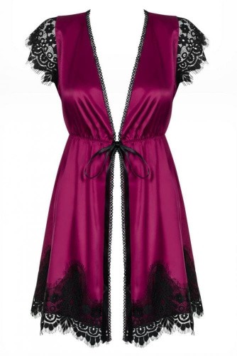 Obsessive 861-PEI-5 peignoir - шелковый пеньюар с контрастным кружевом, L/XL (вишневый)