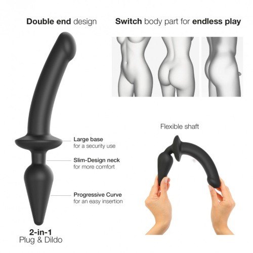 Strap-On-Me Switch Plug-In Dildo Realistic, XXL - Фаллоимитатор с анальной пробкой, 17.7х3.9 см и 9.4х5.2 см (чёрный)