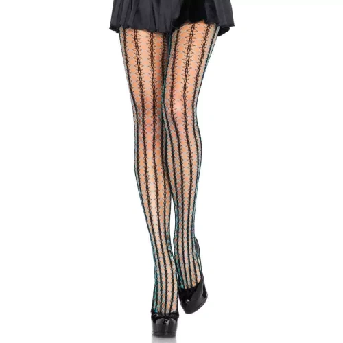 Leg Avenue Thorn Net Contrast Pantyhose - Двухцветные колготки, S-L (чёрный с голубым)