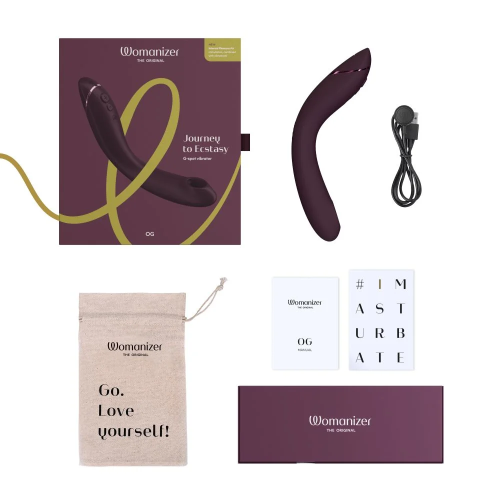 Womanizer OG + Лубрикант 50 мл - Вибратор для точки G c вакуумной стимуляцией, 17.6х3.9 см (баклажановый)