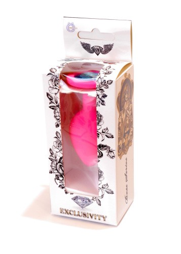 Boss Silikon Plug Jewellery Pink Medium - Анальная пробка с кристаллом, 8х3.5 см (розовый с голубым)