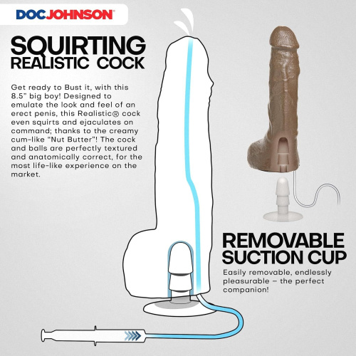 Кончающий фаллоимитатор Doc Johnson The Realistic Cock ULTRASKYN Squirting 9,5 Inch, 21,6 см