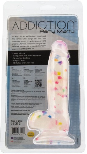 Addiction - Party Marty - 7.5" - Frost & Confetti - фаллоимитатор с конфетти, 19х3.8 см (белый)