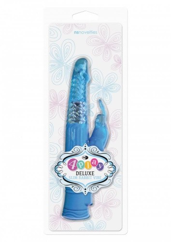 Ns Novelties 4Play Deluxe Slim Rabbit Vibe - вибромассажёр, 14х3.2 см (голубой)