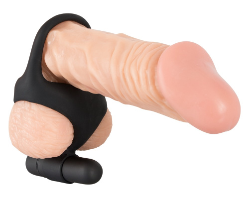 Black Velvets Cock & Ball Ring - двойное виброкольцо, 7х3.6 см (черный)