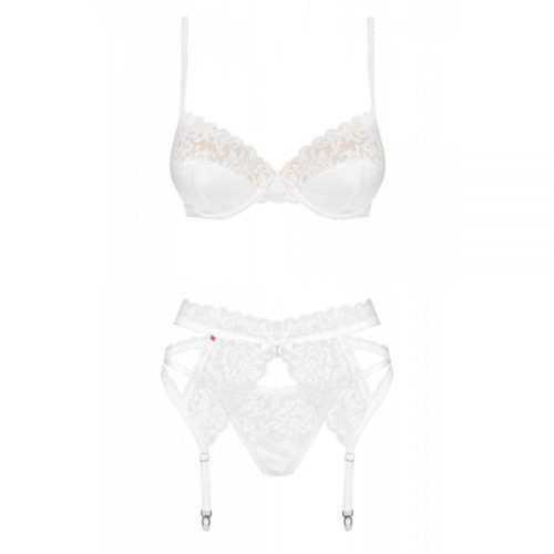 Obsessive 871-SEG-2 set - эротическое белье с кружевным поясом для чулок, L/XL (белый)
