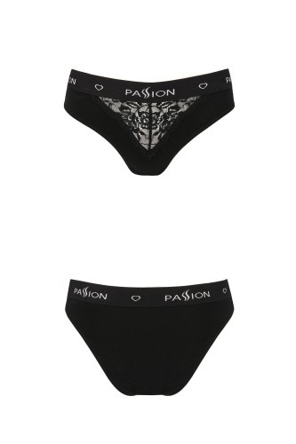 Passion PS001 Panties - Трусики с широкой резинкой и кружевом (черные, размер S)