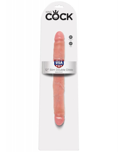 Двойной фаллоимитатор King Cock 12 Slim Double Dildo, 30х3,3 см (телесный)