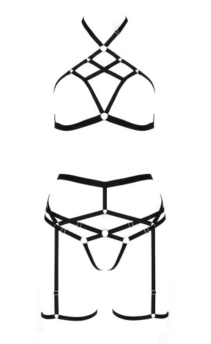 Passion Exclusive Morgan Set OpenBra комплект белья: трусики, лиф, пояс, L/XL (чёрный)