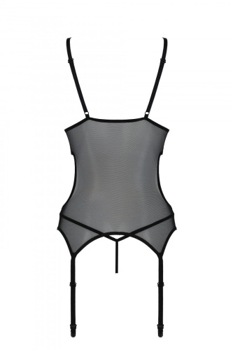 Passion - Christa Corset - Корсет с подвязками, ажурным лифом и стрингами, S/M (чёрный)
