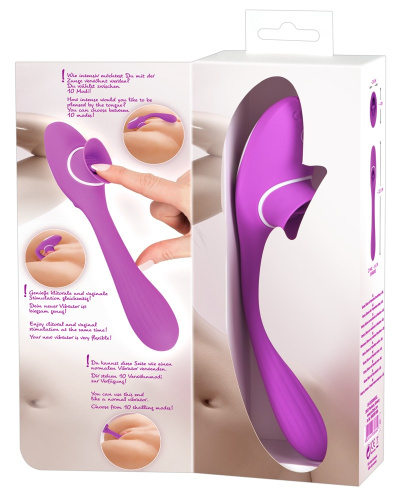 You2Toys 2 Function Bendable Vibe вибратор с вагинально-клиторальной стимуляцией и шаловливым язычком, 22.3х3.4 см