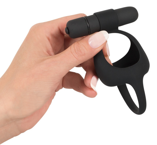Black Velvets Cock & Ball Ring - двойное виброкольцо, 7х3.6 см (черный)