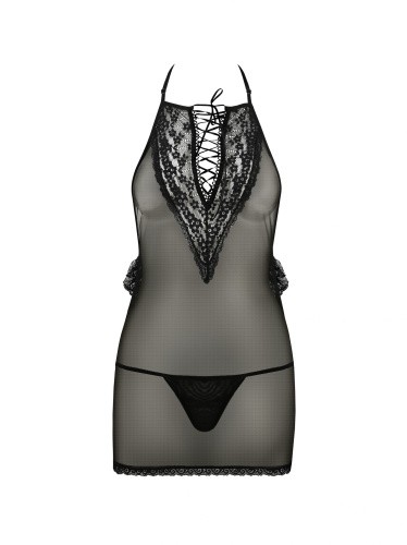Passion Erza Cheise эротическая cорочка с кружевом и шнуровкой, XXL/XXXL (чёрная)