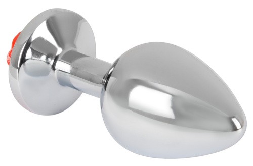 Orion Rose Butt Plug - Анальна пробка с розой в основании, 9х3.4 см (серебристый с красным)