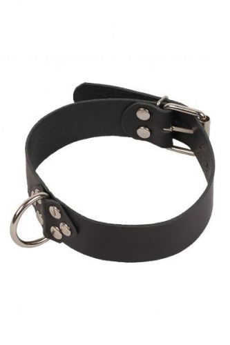 sLash Leather Collar - кожаный ошейник с кольцом, 41 см (чёрный)
