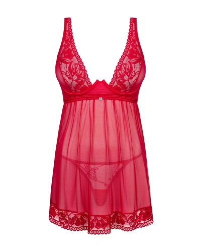 Obsessive - Lacelove babydoll & thong - Сексуальний комплект, M/L (червоний) - купити в Києві, Україні
