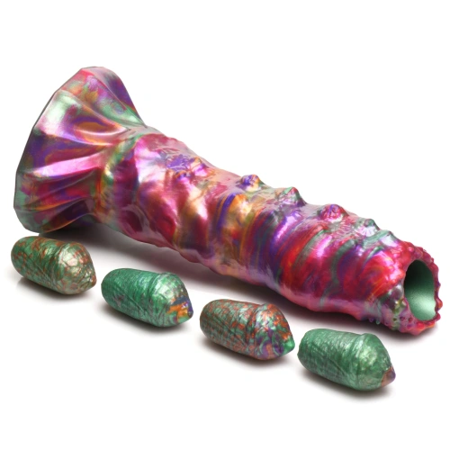 Creature Cocks Larva Silicone Ovipositor Dildo - фантазийный фаллоимитатор инопланетянина с 4 личинками-яйцами, 22.9х6.1 см (радужный)