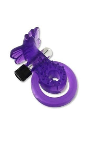 Seven Creations Cock & Ball Butterfly - двойное виброкольцо с бабочкой, 9х1.5 см (фиолетовый)