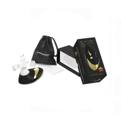 Womanizer W500 - Вакуумный стимулятор клитора с кристаллом Swarovski, 12х6 см (чёрный с золотом)