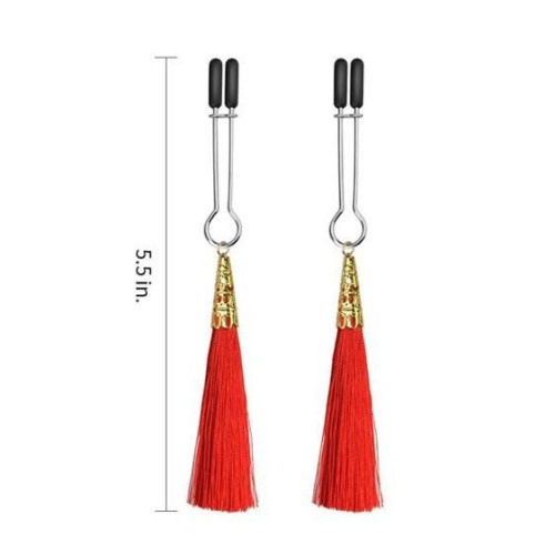 LoveToy - Glamor Tassel Nipple Clamp Red - Зажимы для сосков с кисточками (красный)