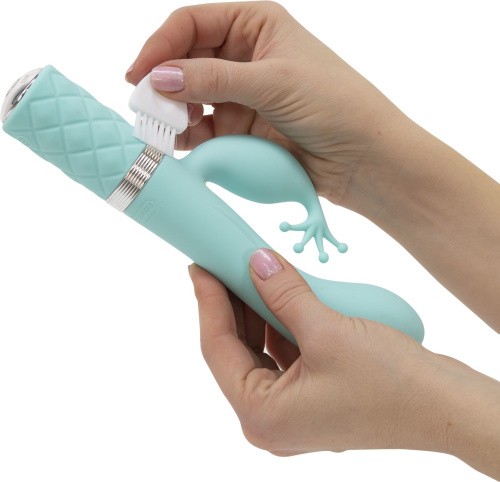 Pillow Talk Kinky Teal - роскошный вибратор-кролик с кристаллом Сваровски, 21 см (голубой)