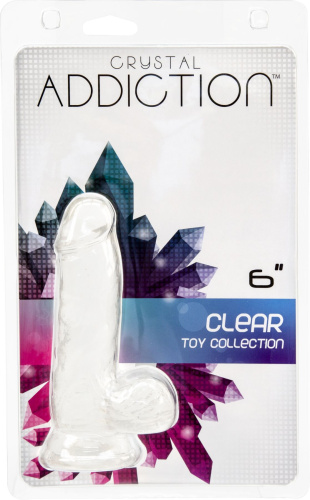 Addiction Crystal Clear Dildo with Balls  6" - Прозрачный фаллоимитатор с присоской, 10.1х3.8 см